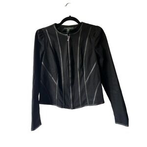 Lauren Jeans Co Ralph Lauren Size 6 Jacket Denim Black Faux Leather Trim $170